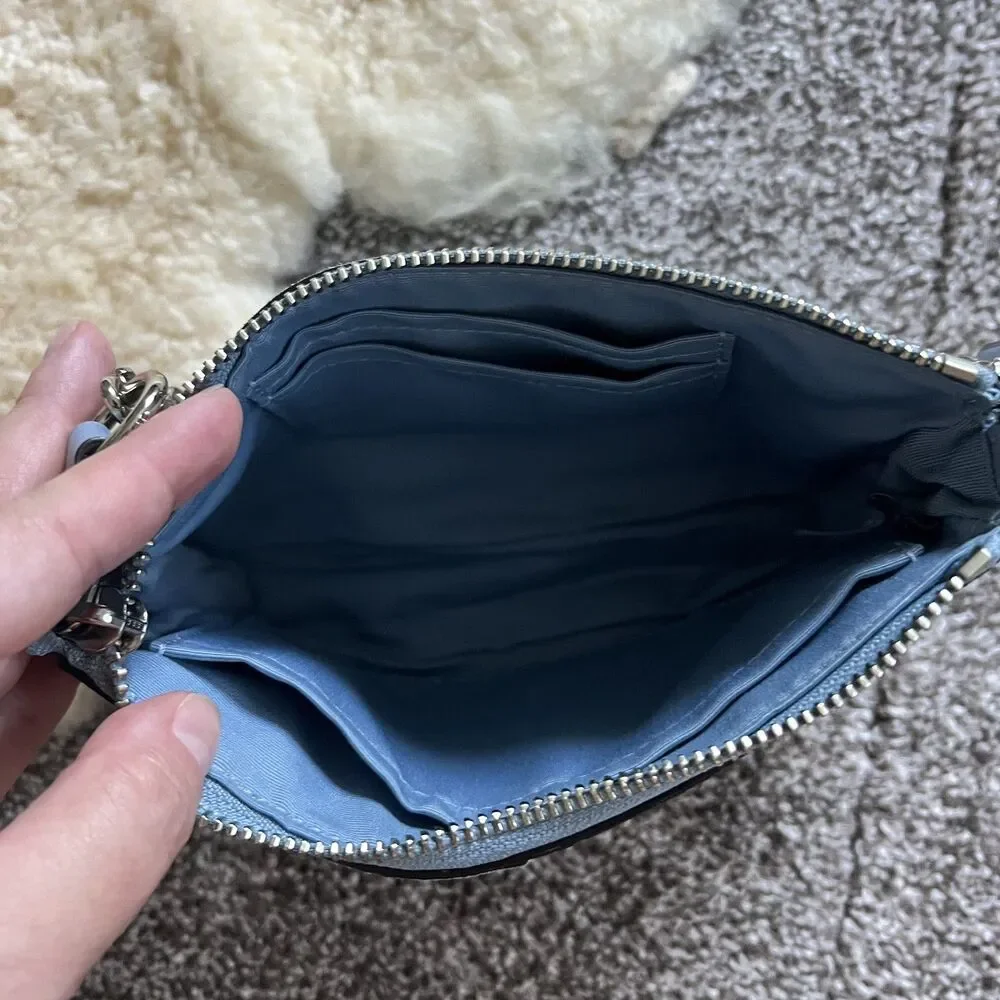 Rare Coach Colorblock Wristlet Pebbled Leather Cornflower Blue Suede Snake Y2K